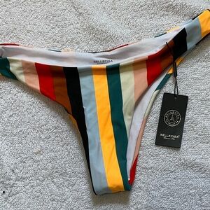 RELLECIGA Striped High-Cut Bikini Bottom in Red, Yellow, Teal & Black